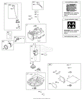 Camshaft, Crankshaft, Cylinder, Gasket Set, Piston/Rings/Connecting Rod, Sump, Warning Label