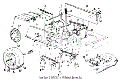 Upper Frame, Mower Deck Lift Mechanism &amp; Rear Wheel LT-145