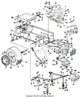 Muffler/Wheels, Rear/Fuel Tank/Engine External/Deck Lift &amp; Hanger/Hitch Plate