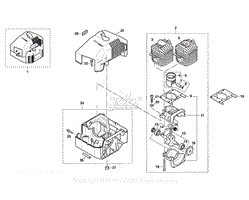 Cylinder, crankcase, hood