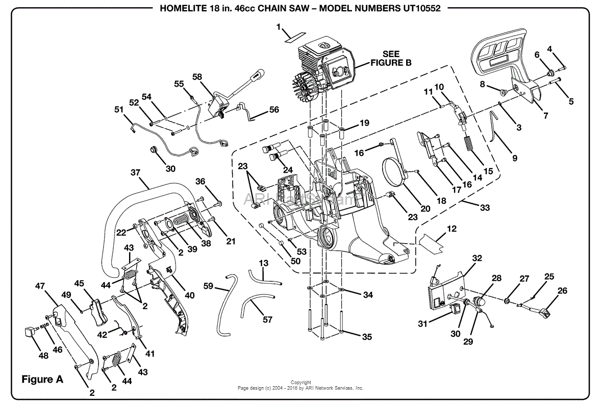 Homelite SUPER 2 Chain Saw UT-10552 Parts Diagram for Figure A Homelite SUPER 2 Chain Saw UT-10552 Parts Diagram for Figure A
