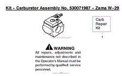 Kit - Carburetor Assembly No.530071987 - Zama W-29