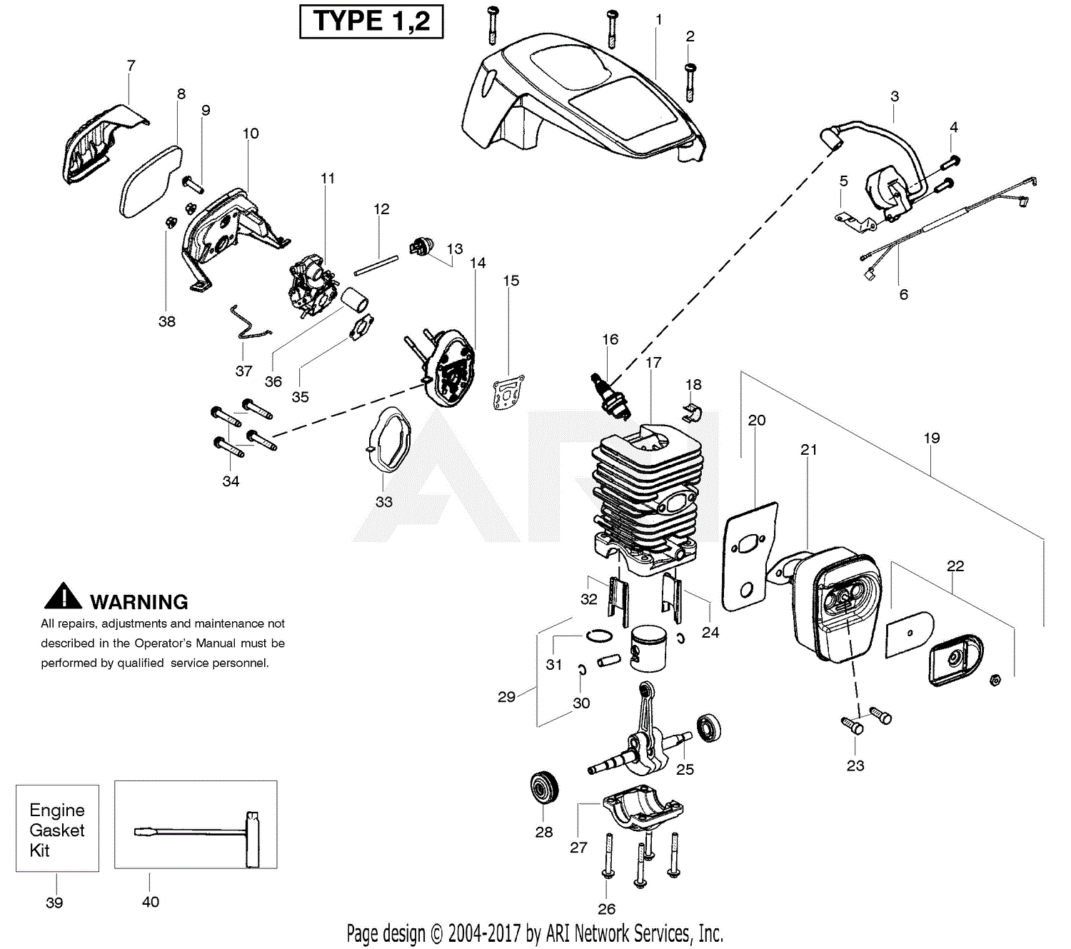 Poulan P3816 Gas Chain Saw Type 1 Parts Diagrams