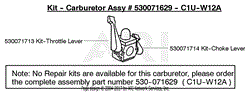 Carburetor Assembly (C1U-W12A) P/N 530071629