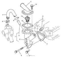 WATER FLANGE AND THERMOSTAT ASSEMBLY