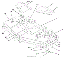 DECK, DEFLECTOR AND ROLLER ASSEMBLY