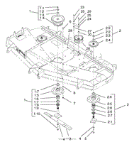 DECK, PULLEY AND DEFLECTOR ASSEMBLY