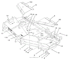 DECK, DEFLECTOR AND ROLLER ASSEMBLY