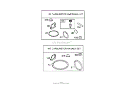 121 CARBURETOR OVERHAUL KIT AND 977 CARBURETOR GASKET SET BRIGGS AND STRATTON 12W802-1701-B1