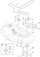 50 INCH DECK BELT, SPINDLE AND HI-LIFT BLADE ASSEMBLY