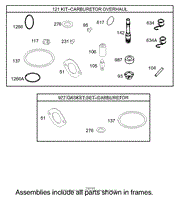 CARBURETOR OVERHAUL KIT ASSEMBLY BRIGGS AND STRATTON 286H77-0165-E1