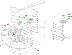 DECK, SPINDLE AND BELT DRIVE ASSEMBLY