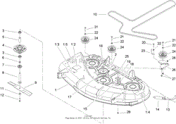 DECK, SPINDLE AND BELT DRIVE ASSEMBLY