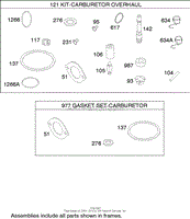 CARBURETOR OVERHAUL KIT ASSEMBLY BRIGGS AND STRATTON 280H07-0166-E1