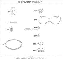 CARBURETOR OVERHAUL KIT BRIGGS AND STRATTON 44K777-0123-E1