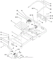 MAIN FRAME AND FRONT CASTER WHEEL ASSEMBLY