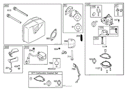 MUFFLER, CARBURETOR, AND INTAKE MANIFOLD ASSEMBLIES BRIGGS AND STRATTON 084232-0121-E1