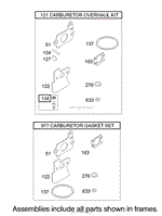 CARBURETOR OVERHAUL KIT ASSEMBLY BRIGGS AND STRATTON MODEL 122607-0118-E1