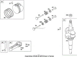 CRANKSHAFT, PISTON, RING AND CONNECTING ROD ASSEMBLY BRIGGS AND STRATTON 124T02-0203-B1