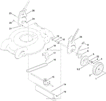 TRANSMISSION, REAR WHEEL AND HEIGHT-OF-CUT ASSEMBLY