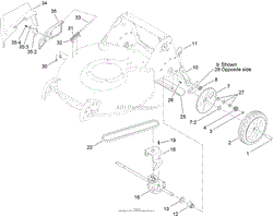 TRANSMISSION, REAR WHEEL AND SIDE DISCHARGE ASSEMBLY