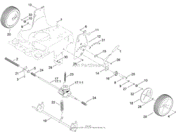 TRANSMISSION, REAR WHEEL AND HEIGHT-OF-CUT ASSEEMBLY