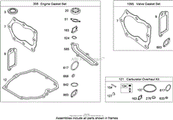 ENGINE AND VALVE GASKETS AND CARBURETOR OVERHAUL KIT BRIGGS AND STRATTON 122T02-2059-B1